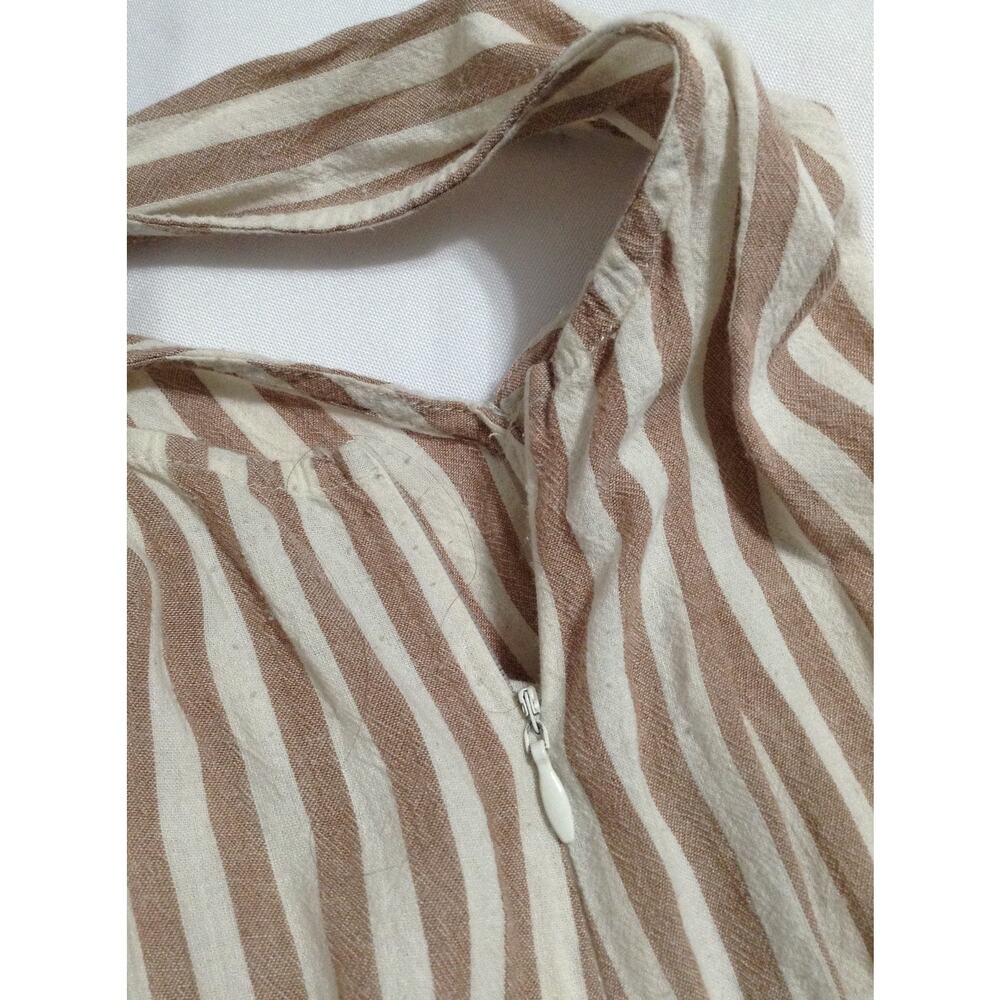 Hem & Thread Striped Wide Leg Jumpsuit Womens Boho Tan White Rayon Lined Small - Picture 7 of 11